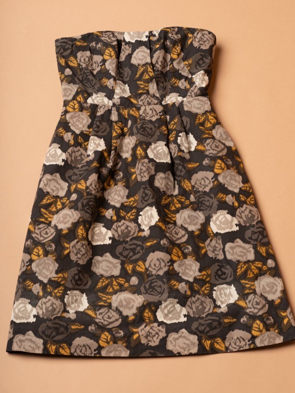 J.Crew Strapless Gray Yellow Floral Marielle Dress Size 2 A-Line Pockets Spring